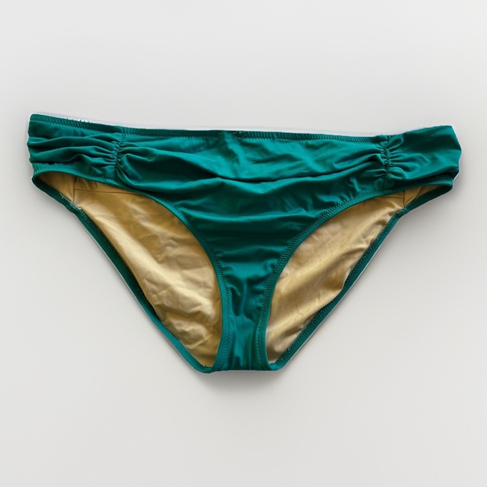 J.Crew Bikini Bottoms Womens XL Teal Green Ruched Low Rise Swim Briefs‎